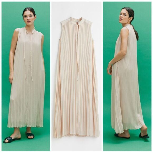 H&M Pleated Light Beige Dress - Picture 1 of 7